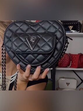 Valentino Orlandi Heart Shaped Black Quilted Bag with Gunmetal Chain